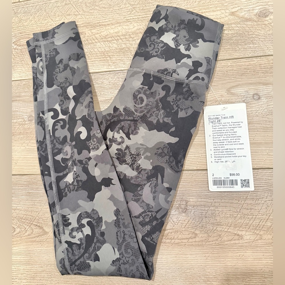 Lululemon Athletica Gray Camo Wunder Train Tights